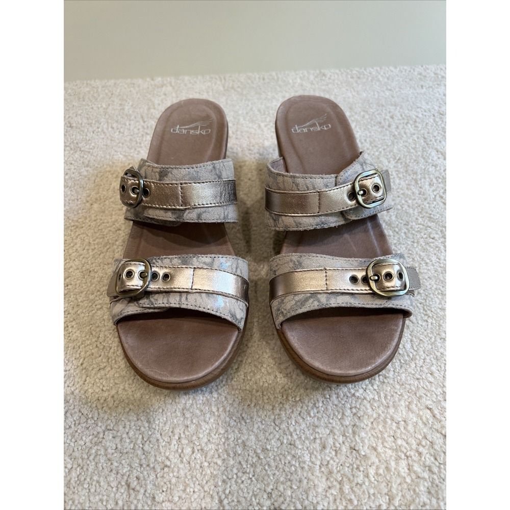 Dansko Jessie Sandals Double Strap Clogs Size 39 US 8.5 9 Gold & Beige Marbled